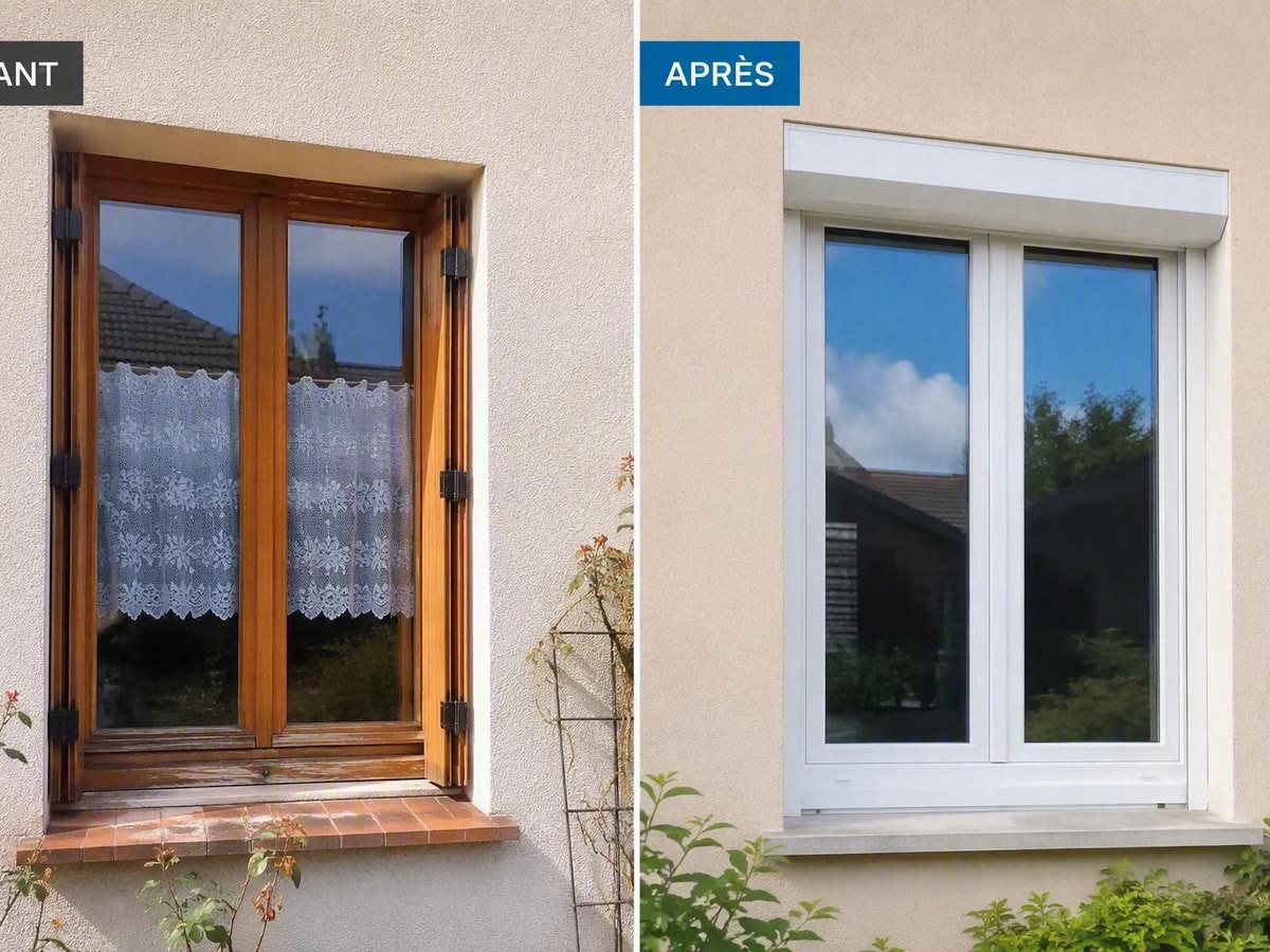 Comparatif avant après du remplacement d’une fenêtre bois par une fenêtre PVC